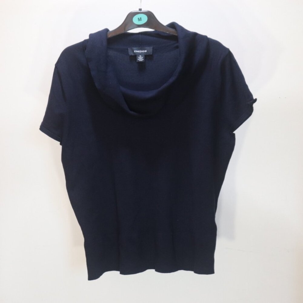 Jones Wear Cowl Neck Short Sleeve Ribbed Knit Top Black Size XL